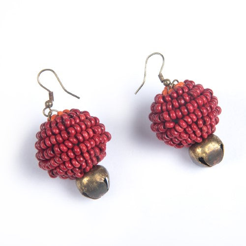 Aurum Red Gold Wooden beads Ghungroo Ear rings