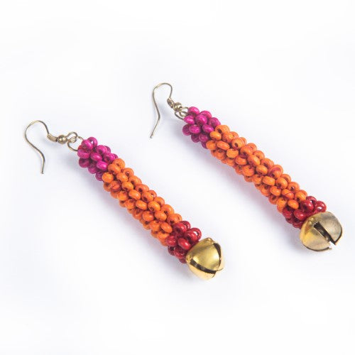 Tutti Fruity  Orange Red Pink Gold Wooden beads Ghungroo Ear rings