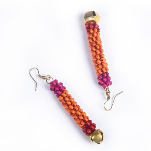 Tutti Fruity  Orange Red Pink Gold Wooden beads Ghungroo Ear rings