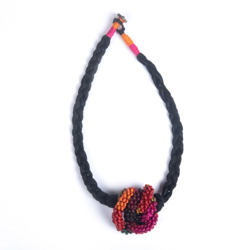 Tangle Black Multi Cotton Dori Wooden Beads Neckpiece