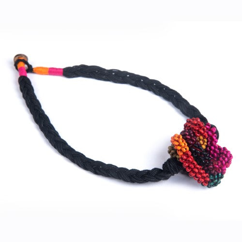 Tangle Black Multi Cotton Dori Wooden Beads Neckpiece