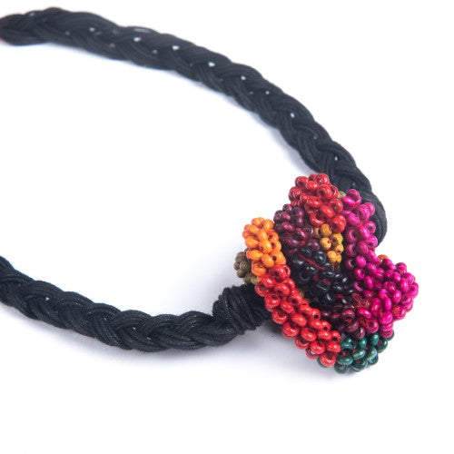 Tangle Black Multi Cotton Dori Wooden Beads Neckpiece