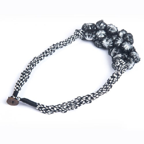 Star Light Black Silver Cotton Pom-Pom Textile Neckpiece