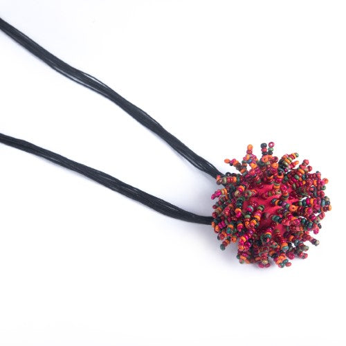 Dollops Black Red Multi Cotton Thread Wooden Beads Dori Neckpiece