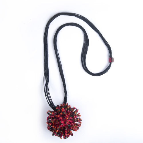 Dollops Black Red Multi Cotton Thread Wooden Beads Dori Neckpiece