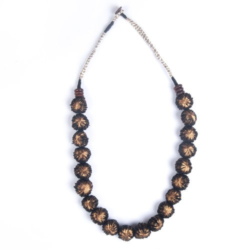 Sparkle Black Copper Cotton Pom Pom Textile Neckpiece