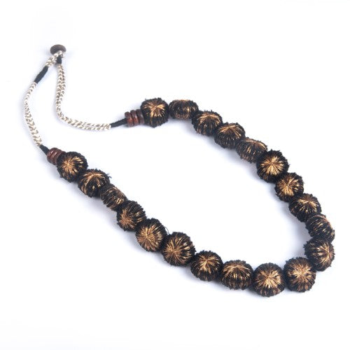 Sparkle Black Copper Cotton Pom Pom Textile Neckpiece