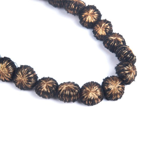 Sparkle Black Copper Cotton Pom Pom Textile Neckpiece