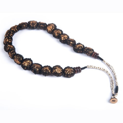 Sparkle Black Copper Cotton Pom Pom Textile Neckpiece