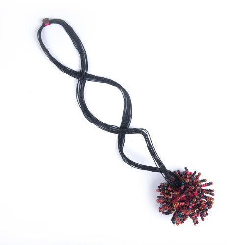 Dollops Black Pink Multi Cotton Thread Wooden Beads Dori Neckpiece