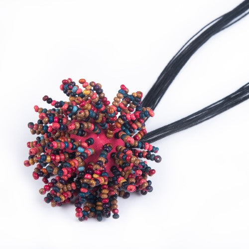 Dollops Black Pink Multi Cotton Thread Wooden Beads Dori Neckpiece