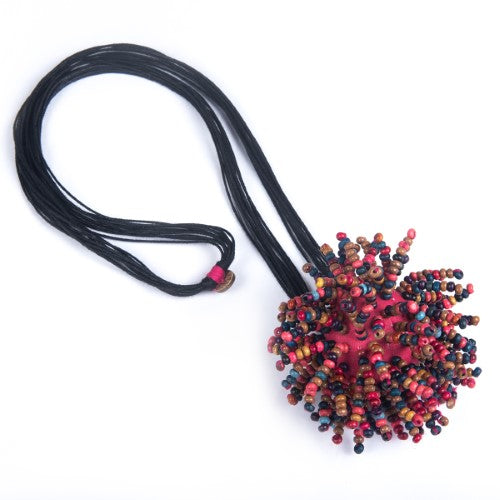 Dollops Black Pink Multi Cotton Thread Wooden Beads Dori Neckpiece