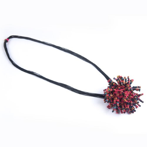 Dollops Black Pink Multi Cotton Thread Wooden Beads Dori Neckpiece