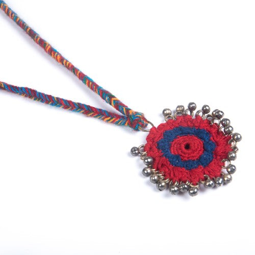 Croche Red/ Navy Blue Hand Crochet Sustainable Fashion Jewelry Neckpiece