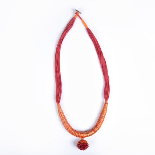 Yana Red Gold Cotton Thread Wooden Beads  Dori Neckpiece