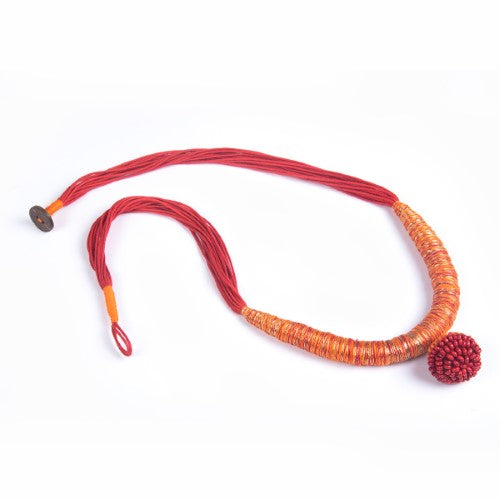 Yana Red Gold Cotton Thread Wooden Beads  Dori Neckpiece