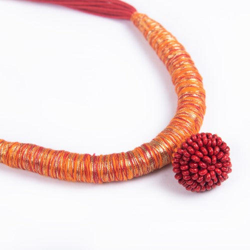 Yana Red Gold Cotton Thread Wooden Beads  Dori Neckpiece