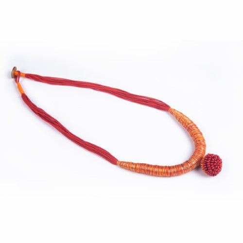 Yana Red Gold Cotton Thread Wooden Beads  Dori Neckpiece