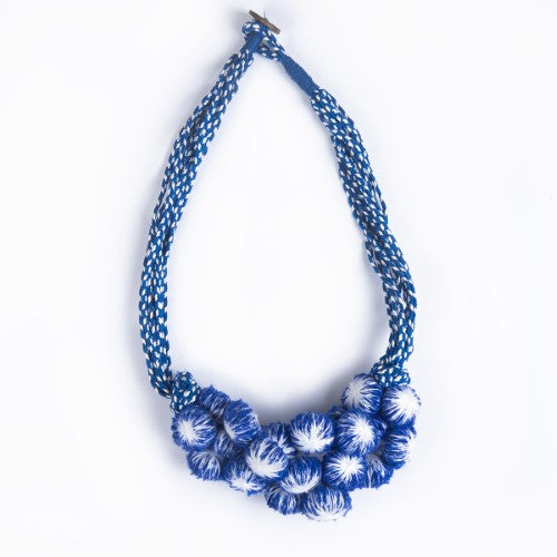 Twilight Blue Cotton Pom-Pom Textile Neckpiece