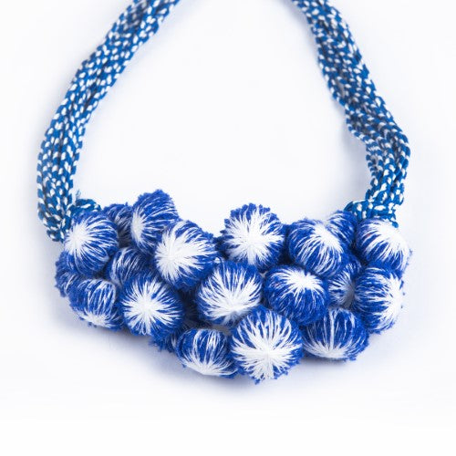 Twilight Blue Cotton Pom-Pom Textile Neckpiece