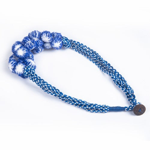 Twilight Blue Cotton Pom-Pom Textile Neckpiece