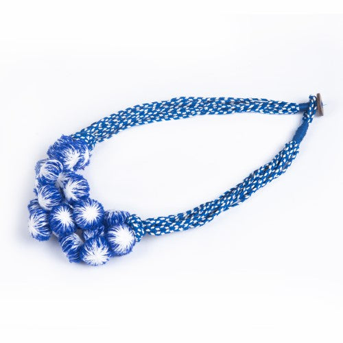 Twilight Blue Cotton Pom-Pom Textile Neckpiece