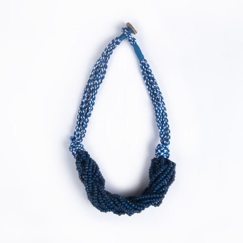 Midnight Blue Wooden Beads Sustainable Neckpiece