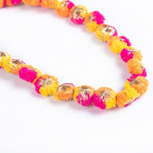 Aurora Multi Pink Yellow Orange Gold Cotton Pom-Pom Sustainable Neckpiece