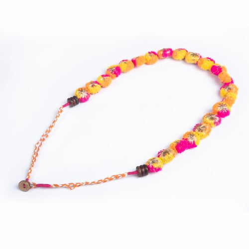 Aurora Multi Pink Yellow Orange Gold Cotton Pom-Pom Sustainable Neckpiece