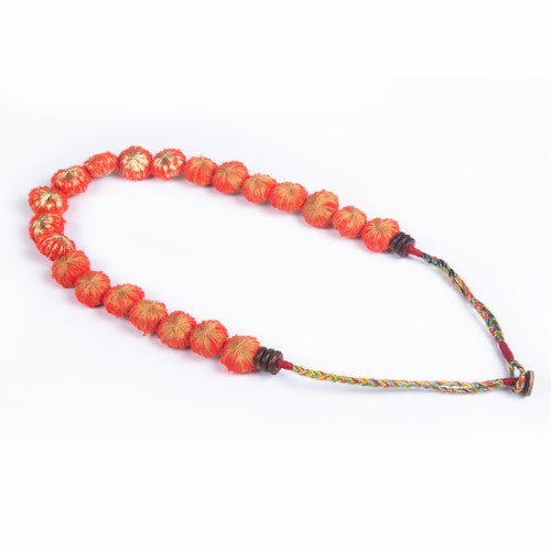 Blaze Red Gold Cotton Pom-Pom Textile Neckpiece