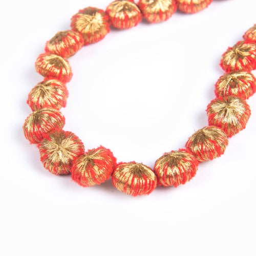 Flare Red Gold Cotton Pom Pom Textile Neckpiece