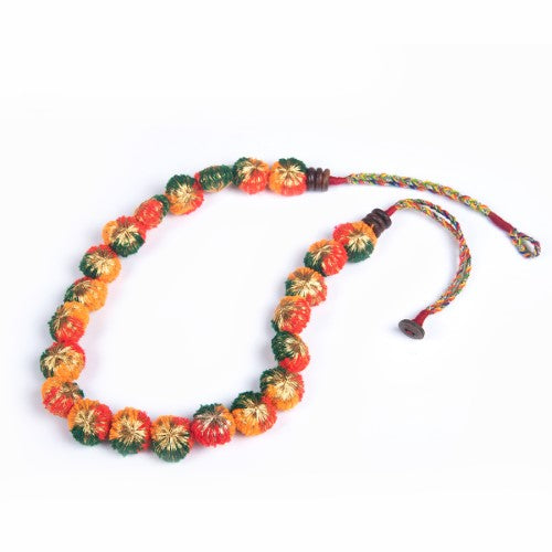 Shimmer Multi Gold Cotton Pom Pom Textile Neckpiece