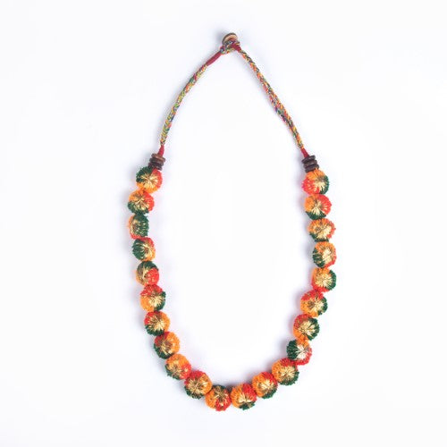 Shimmer Multi Gold Cotton Pom Pom Textile Neckpiece