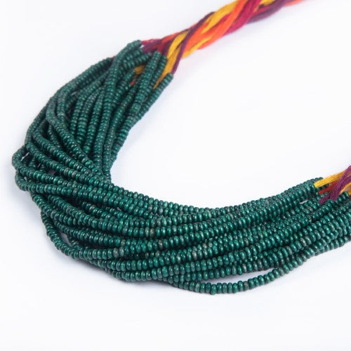 Dribbles Green Multi Cotton Thread Wooden Beads  Dori Neckpiece