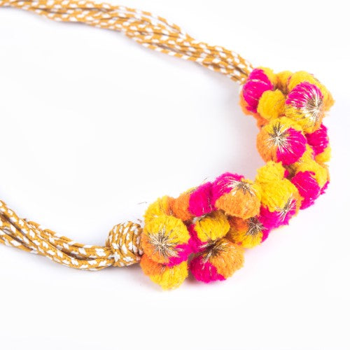 Day Light Cotton Pink Yellow Orange Light Gold Pom-Pom Sustainable Neckpiece