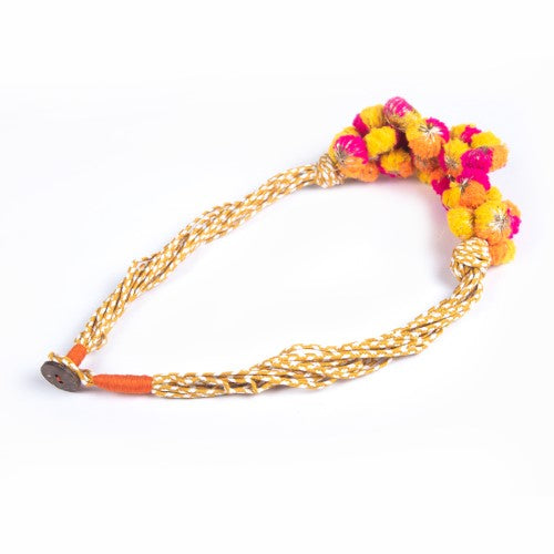 Day Light Cotton Pink Yellow Orange Light Gold Pom-Pom Sustainable Neckpiece