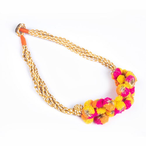 Day Light Cotton Pink Yellow Orange Light Gold Pom-Pom Sustainable Neckpiece