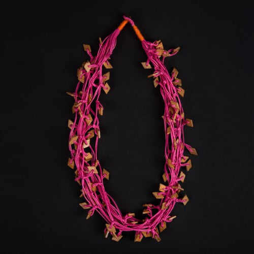 Knotty Pink Wooden Beads Cotton Dori Neckpiece