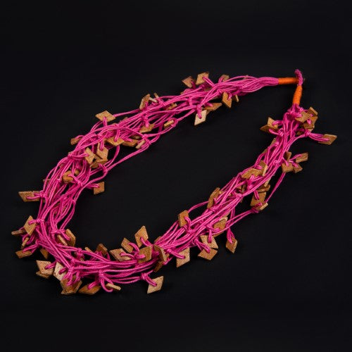 Knotty Pink Wooden Beads Cotton Dori Neckpiece