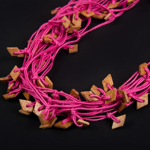 Knotty Pink Wooden Beads Cotton Dori Neckpiece