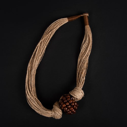 Puri Natural Brown Wooden Beads Jute Dori Neckpiece