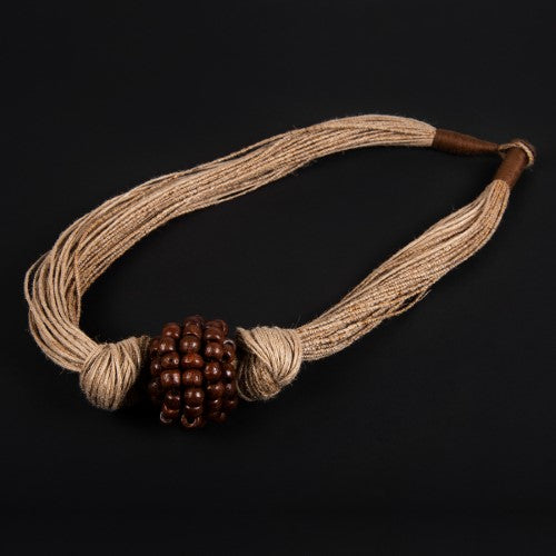 Puri Natural Brown Wooden Beads Jute Dori Neckpiece