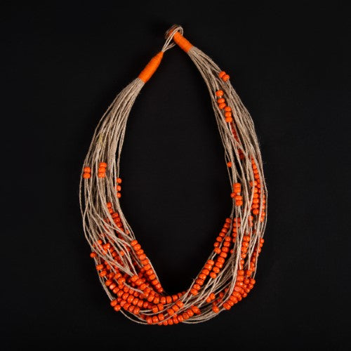 Rosary Beige Orange Jute Dori Neckpiece