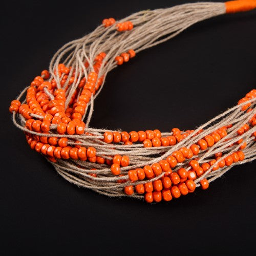 Rosary Beige Orange Jute Dori Neckpiece