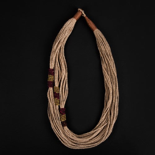 Samang Natural Brown Wooden Beads Jute Dori Neckpiece