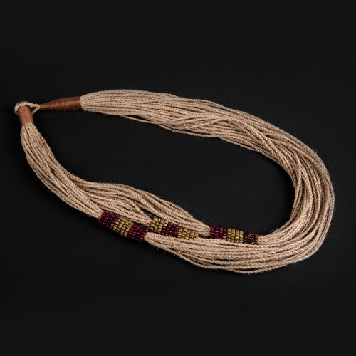 Samang Natural Brown Wooden Beads Jute Dori Neckpiece