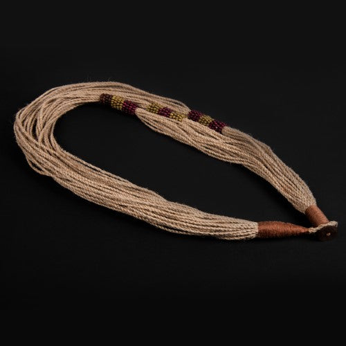 Samang Natural Brown Wooden Beads Jute Dori Neckpiece