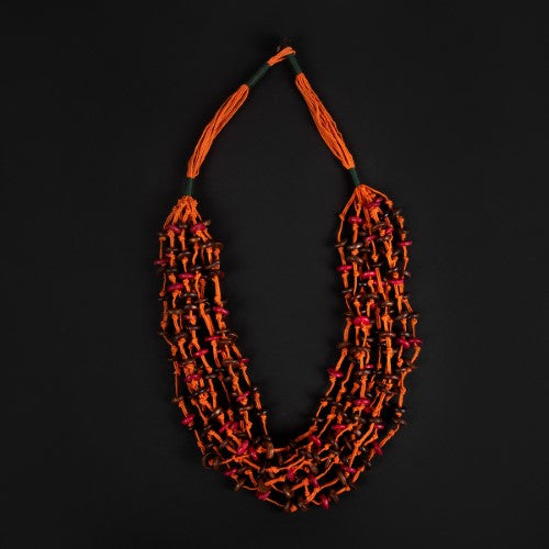 Marble Orange Natural Brown Beads Cotton Dori Neckpiece