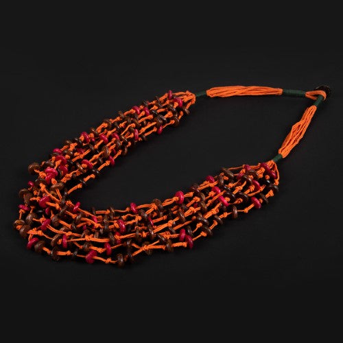 Marble Orange Natural Brown Beads Cotton Dori Neckpiece