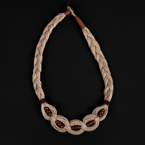 Sadirai Natural Brown Wooden Beads Jute Dori Neckpiece